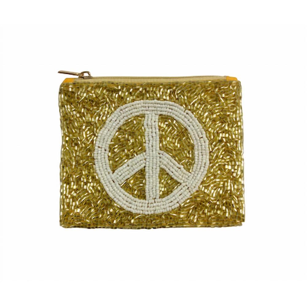 NEW ACCESSORIES TO GO women's peace and glam beaded pouch in gold
